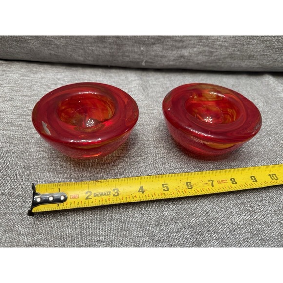 2 Kosta Boda Red Glass Tea Candle Holders Round Votive - Picture 2 of 5